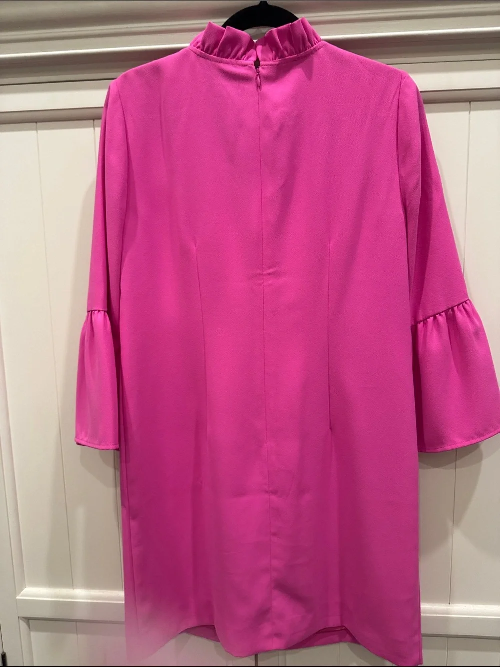 J. Crew Hot Pink Ruffle Neck Bell-Sleeve Shift Dress
